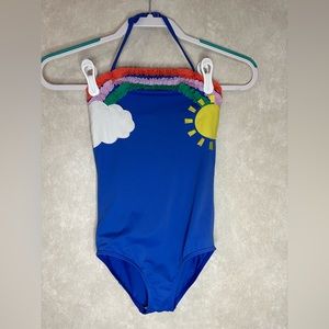 Mini Boden Blue Ruffle Rainbow Swimsuit - 8-9Y Cloud Sun
